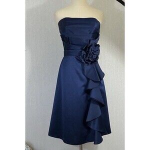 NWT Allure Bridals Bridesmaids Sz 12 Navy Blue Satin Strapless Style 1335 Dress